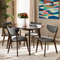 Baxton Studio LWM12758HL35LW35-Walnut/Dark Grey-5PC-Dining Set Hadrea Mid-century Modern Walnut-Finished Dark Grey Fabric Upholstered 5-Piece Dining Set